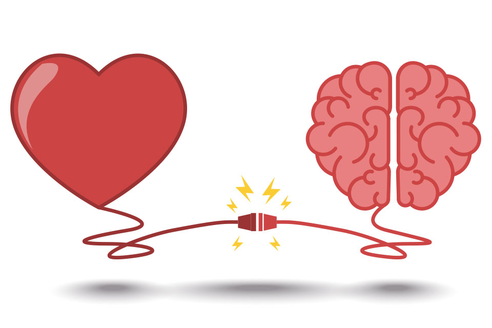 graphic of a red heart connected to a graphic of a pink brain by an extension cord